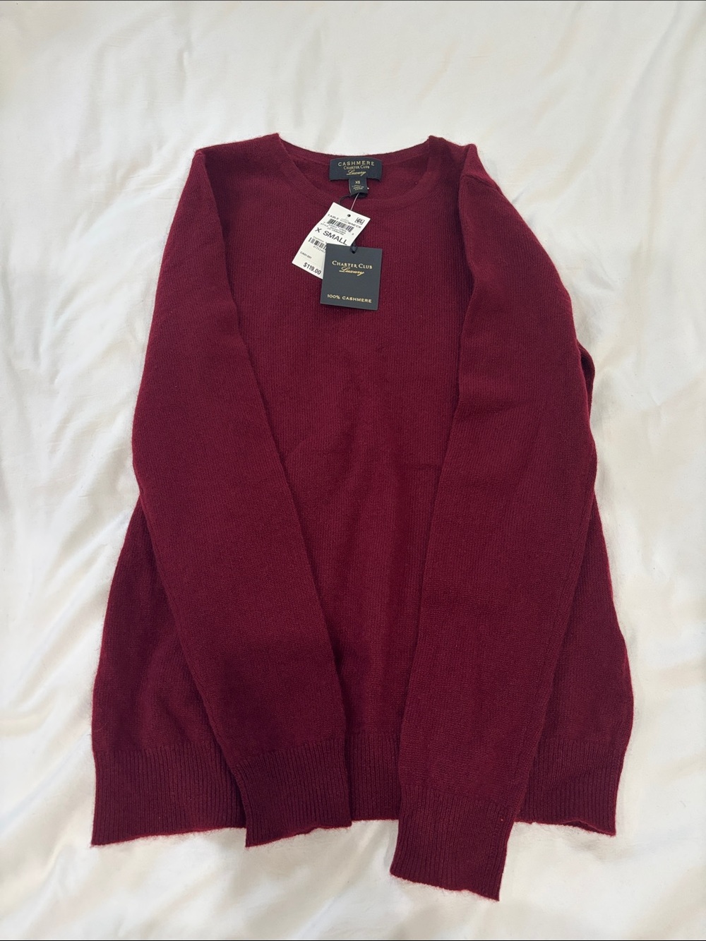 100% Cashmere Charter Club Women’s Burgundy Cashmere Crewneck Sweater
